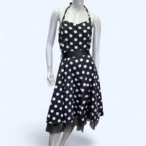 Hearts & Roses vintage-inspired halter dress in black & white polka dots